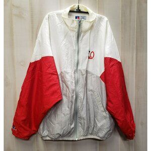 Vtg Russell Athletic Windbreaker, XL, Delchamps Senior Bowl, 90s, Red White Grey